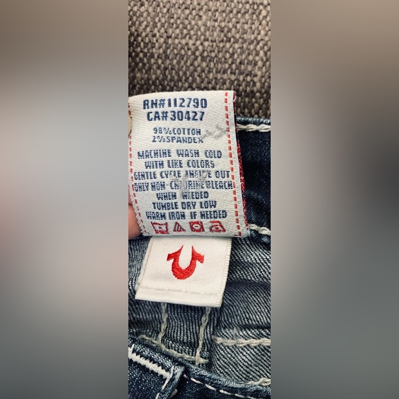 True Religion White Embroider Silver Embellishment Sequin Straight Sparkly Jeans - Picture 6 of 13